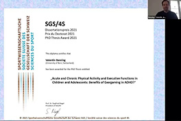 Zoom-Screenshot der virtuellen Übergabe des SGS-Dissertationspreises an Valentin Benzing.